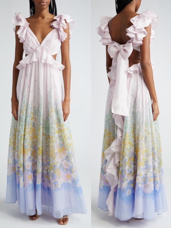 Zimmermann Dresses & Skirts - Zimmermann Floral Ruffle Linen & Silk Gown Maxi Dress Blue Meadow US 10 NWT